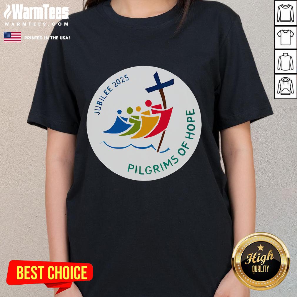 Good Jubilee 2025 Pilgrims of Hope for Faith Journey Ladies Tee featuring inspirational design and vibrant colors.