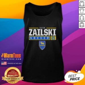 Good Katie Zailski wearing a Pittsburgh Panthers tank top during a soccer match, showcasing team pride and athleticism.