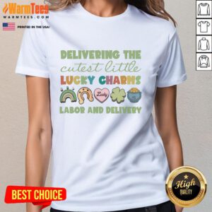 Good Labor and Delivery Nurse St. Patrick's Day ladies tee featuring festive green design and a nursing theme.