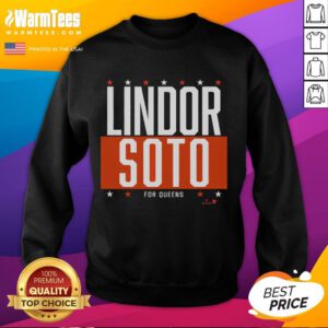 Good Lindor Soto for Queens sweatshirt featuring vibrant graphics and a stylish design for baseball fans.