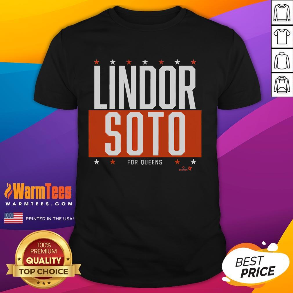 Good Lindor-Soto For Queens T-Shirt featuring bold graphics celebrating baseball stars Lindor and Soto.