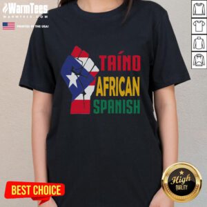 Good Taino African Spanish Puerto Rico Flag Tee featuring vibrant colors and a stylish design for ladies.