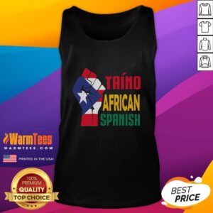 Good Taino African Spanish Puerto Rico Flag tank top featuring vibrant colors and cultural designs.
