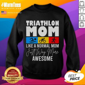Good Triathlon Mom sweatshirt featuring swim, bike, run graphics, perfect for triathlon enthusiasts and athletes.