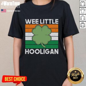 St. Patrick's Day ladies tee featuring 'Good Wee Little Hooligan' design, perfect for festive celebrations.