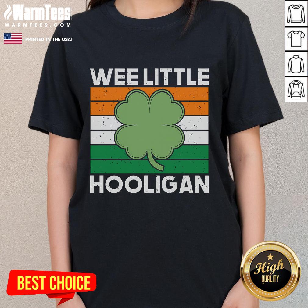 St. Patrick's Day ladies tee featuring 'Good Wee Little Hooligan' design, perfect for festive celebrations.