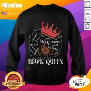 Happy Black queen mom wearing a Mother's Day sweatshirt, celebrating motherhood with style and pride.
