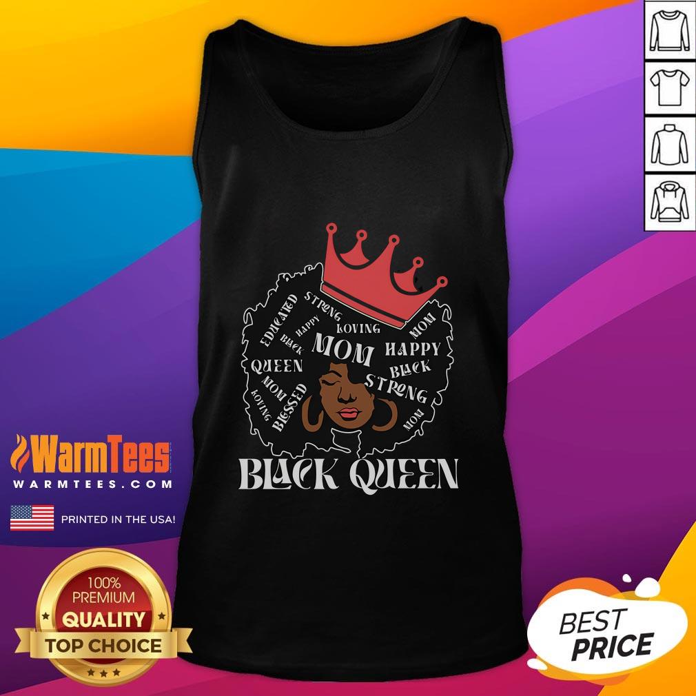 Happy Black queen mom wearing a stylish Mother's Day tank top, celebrating motherhood with joy and pride.
