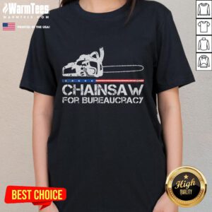 Hot Chainsaw for Bureaucracy Ladies Tee showcasing a stylish graphic tee with a chainsaw design for empowered women.