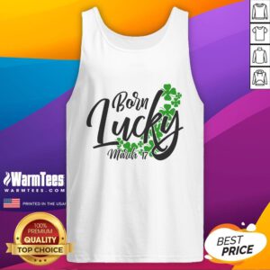 Nice Born Lucky on Saint Patrick's Day March 17th Birthday Tank Top featuring festive green design and clover graphics.