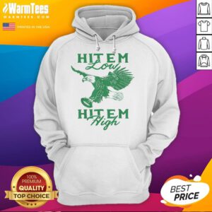 Nice Hit Em Low Hit Em High Hoodie featuring bold graphic design and stylish fit for casual wear.