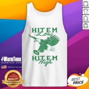 Stylish 'Nice Hit Em Low Hit Em High' tank top for casual wear, featuring bold graphics and a comfortable fit.