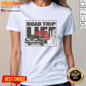 Vintage car on a sunset road trip with friends, capturing the essence of adventure and freedom. Nice Road Trip Life Tee.