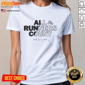 Alt Text: Official All Runners Count Run Strong Run Ladies Tee in vibrant colors for female runners, promoting fitness and empowerment.