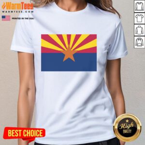 Official Arizona Flag Ladies Tee showcasing vibrant colors and state emblem, perfect for proud Arizona residents.