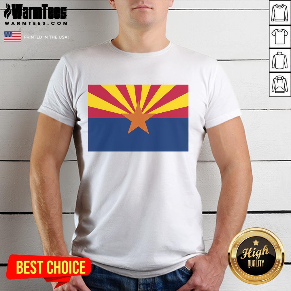Official Arizona Flag T-Shirt featuring vibrant colors and state emblem, perfect for showcasing Arizona pride.