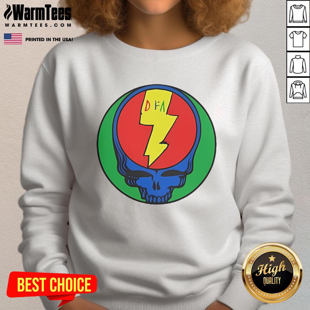 Official Grateful Dead DFA Records Pinwheel Stealie Sweatshirt featuring vibrant graphics and a cozy design for fans.