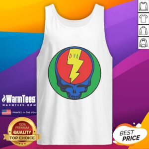 Official Grateful Dead DFA Records Pinwheel Stealie tank top featuring vibrant graphic and classic logo design.