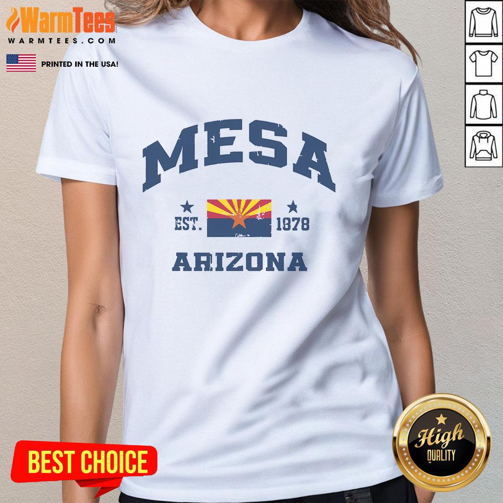 Vintage Mesa Arizona AZ ladies tee featuring 'Est. 1878' design, perfect for proud locals and retro style enthusiasts.
