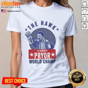 Alt Text: Awesome Aaron Pryor The Hawk World Champ ladies tee featuring vibrant design and stylish fit for boxing fans.