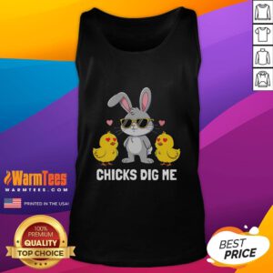 Alt Text: Awesome chicks dig me Easter Bunny tank top featuring a playful bunny graphic, perfect for spring festivities.