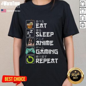 Awesome Eat Sleep Anime Gaming Repeat Kawaii Otaku Tee featuring vibrant design for anime and manga lovers.