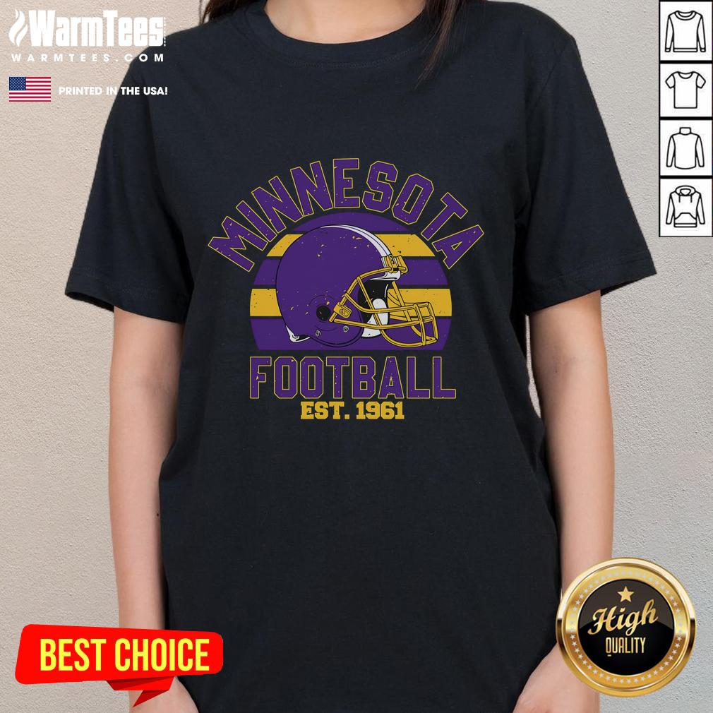 Alt Text: Awesome Minnesota Football Est 1961 Team Supporter Ladies Tee in vibrant colors, perfect for fans showing team spirit.