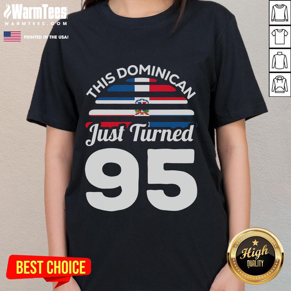 Dominican woman celebrating her 95th birthday in a stylish tee, showcasing 'Dominicano 95th Birthday' design.