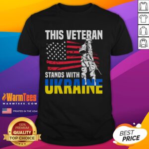 Awesome This Veteran Stands With Ukraine T-Shirt featuring a bold design supporting Ukraine and honoring veterans.