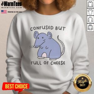 Cute confused rat sweatshirt design featuring an adorable rat surrounded by cheese, perfect for animal lovers and cozy fashion.