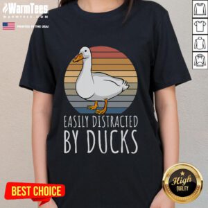 Alt Text: Cute duck design on a ladies tee, perfect for duck lovers who easily get distracted by adorable ducks.