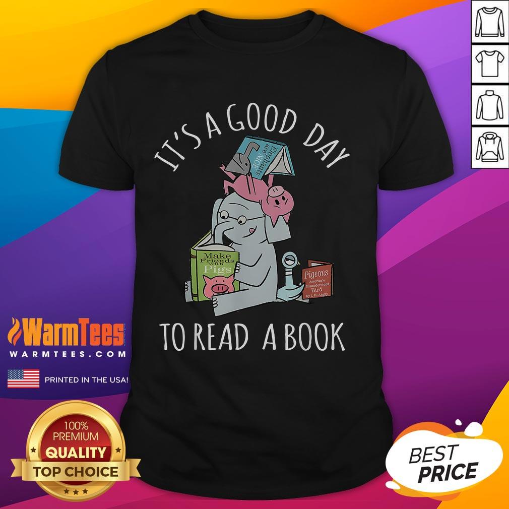 Cute 'It's A Good Day To Read' T-shirt featuring a pig and elephant, perfect for book lovers.