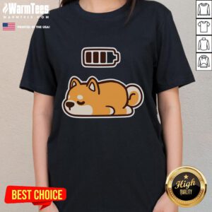 Alt Text: Adorable low battery corgi dog graphic on a ladies tee, perfect for dog lovers and casual wear.