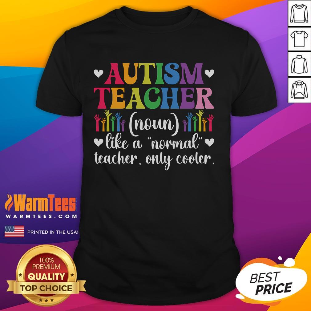 Funny Autism Teacher T-Shirt showcasing a humorous definition of autism, promoting awareness and support for autism education.
