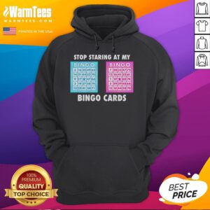 Funny Bingo Queen hoodie with 'Stop Staring At My Bingo Cards' slogan, perfect for bingo lovers and game nights.