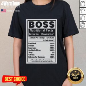 Funny Boss Day Nutritional Facts Ladies Tee featuring humorous graphics and playful text for the perfect gift.