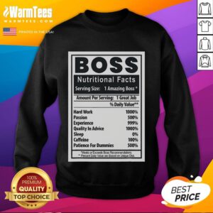 Funny Boss Day Nutritional Facts Sweatshirt featuring humorous graphics and playful text for a fun office gift.