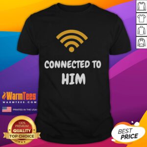Funny couple matching T-shirt design with 'Connected To Him Connected To Her' text, perfect for playful partners.