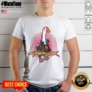 Funny Cyberhonk Silly Goose Cyberpunk T-Shirt featuring vibrant graphics and a playful design for quirky fashion lovers.
