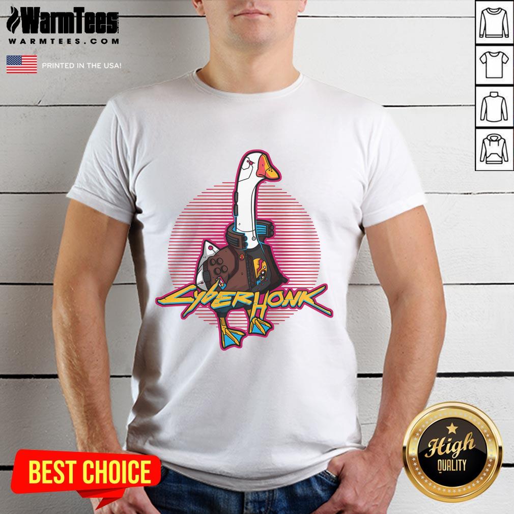 Funny Cyberhonk Silly Goose Cyberpunk T-Shirt featuring vibrant graphics and a playful design for quirky fashion lovers.