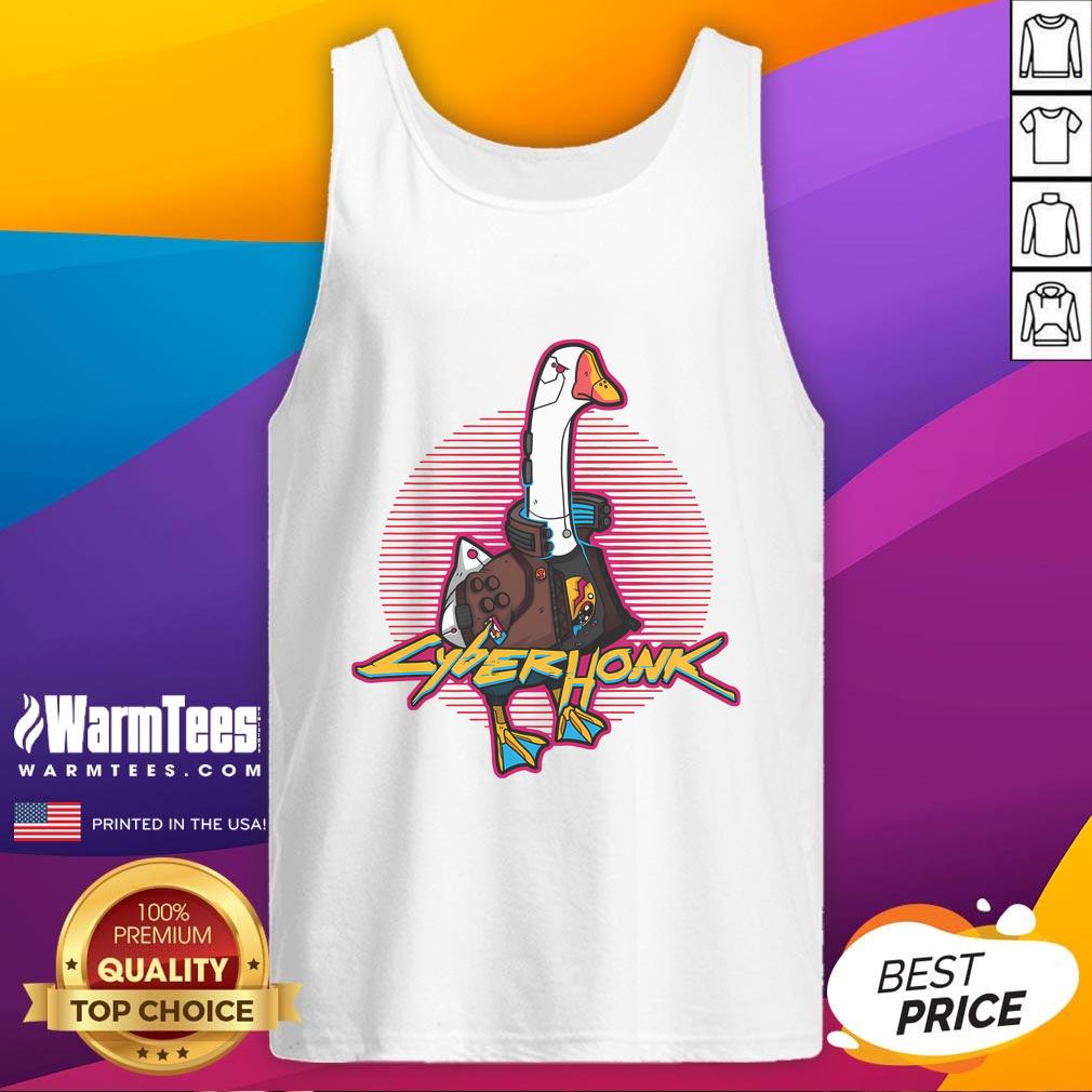 Alt Text: Funny Cyberhonk Silly Goose Cyberpunk Tank Top featuring a vibrant design with playful goose graphics.