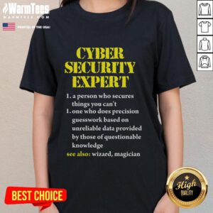 Funny cybersecurity definition graphic on a ladies' tee featuring a computer engineer theme with playful design.
