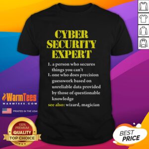 Funny cybersecurity definition graphic on a t-shirt for computer engineers, showcasing humor in tech culture.