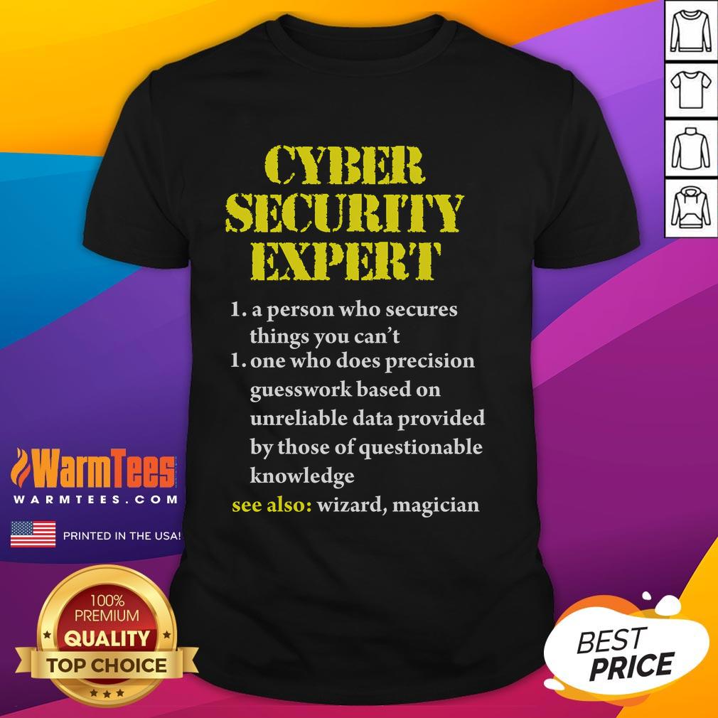 Funny cybersecurity definition graphic on a t-shirt for computer engineers, showcasing humor in tech culture.