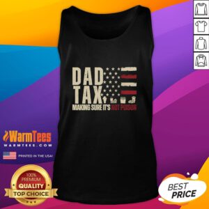 Funny Dad Tax tank top featuring a USA flag design, perfect for dads ensuring tax returns aren't toxic. Ideal for tax season!