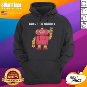 Alt Text: Funny dancing robot wearing a boogie hoodie, showcasing its quirky moves and playful personality.