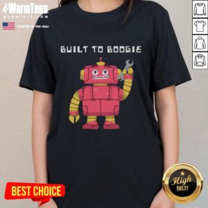 Funny dancing robot built to boogie on a stylish ladies tee, perfect for playful and fun fashion lovers.