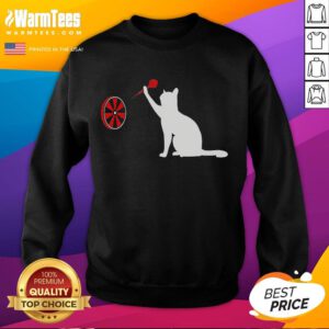Funny darts cat sweatshirt featuring a playful cat throwing darts, perfect for cat lovers and dart enthusiasts.