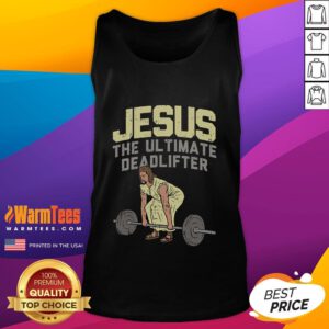 Funny Deadlift Jesus graphic on a Christian weightlifting gym tank top, perfect for workout enthusiasts and faith-inspired fitness.