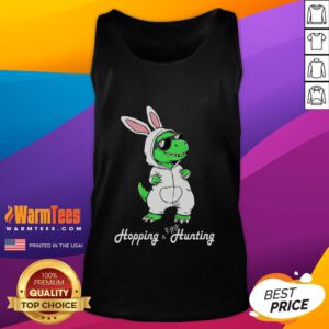 Funny dino in cute Easter bunny rabbit costume tank top, perfect for festive spring celebrations and playful outfits.